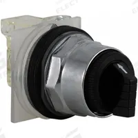SCHNEIDER Selector Switch: 30 mm Panel Mounting Size, 3 Positions, Short Lever, SPDT, Metallic (MPN 9001KS43BH1). Key specifications — AC Contact Rating: 6 A @ 120 V; Action: Maintained/Maintained/Maintained; Cam: C; DC Contact Rating: 0.1 A @ 600 V; Hazardous Location Specification: Not Rated; Operator Head Material: Polycarbonate; Operator Head Type: Short-Handled Knob; Operator Illumination: Non-Illuminated.