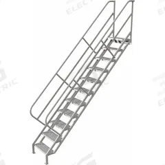 TRI-ARC Portable Stairs: 11.9 ft Overall Ht, Steel, 450 lb Load Capacity, Perforated, 11 Steps (MPN WISS111246). Key specifications — attr1050559: Gray; attr1050557: TRI-ARC.