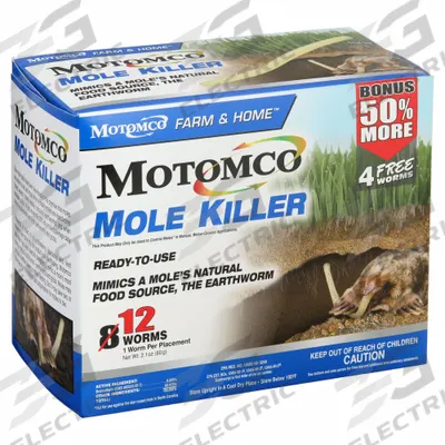 MOTOMCO Mole and Gopher Bait: Earthworm Shape, Outdoor Use, Bromethalin, Amber - Outdoor Equipment