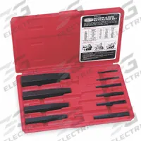 PROTO Screw Extractor Set: 10 Pc, Straight Flute, Size #1/#2/#3/#4/#5/#5 1/4/#6/#7/#8/#9 (MPN J9500B). Key specifications — attr1030267: PROTO; attr1030276: 1/4 in to 1-1/2 in; attr1030283: J9500B; attr1030273: #8; attr1075325: 1/4 in to 1-1/2 in.
