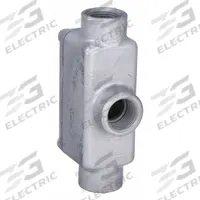 Conduit Outlet Body: Iron, Triple Coat Epoxy Coating, 1/2 in Trade Size, TB Body, Threaded (MPN ERTB50). Key specifications — Compatible Conduit Trade Size: 1/2 in; Thread Gender: Female; Hub Style: Threaded; Cover Included: Yes; Body Style: TB; Connection Type: Threaded; Back Type: Flat; Hazardous Location: Yes.