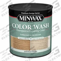 MINWAX Wood Stain: Wood Stain, Interior, Water, 1 qt Container Size, Wood, Barnwood Brown (MPN 401140000). Key specifications — Brand: MINWAX; Transparency: Transparent; Use Location: Interior; Sub-Brand: Color Wash; Color: Barnwood Brown.