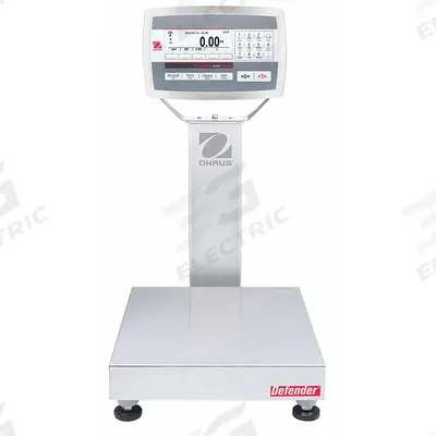 OHAUS Industrial Bench Scale: 12 in x 14 in, IP67, Column-Mounted, Defender 5000 - Bench Scales with Column-Mounted Indicator