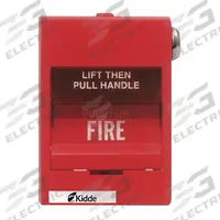 KIDDE Pull Station: 30 V AC/60 V DC Volt, 1 A @ 28V DC/3 A @ 30V AC Current, Wall Mount, Red (MPN K-278B-1120). Key specifications — Current Rating: 3 A @ 30V AC; Body Color: Red; Standards: UL; Brand: KIDDE; Contact Form: SPST-NO; Marking: Fire; Mounting Location: Wall; Mounting Style: Flush.