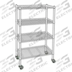 APPROVED VENDOR Wire Shelving Unit: 36 in x 18 in x 68 in, Dry, Split Sleeve, 4 Shelves, White (MPN 3TPE4). Key specifications — attr15738: White; attr14157: Powder Coated; attr14150: Dry; attr14159: Round; attr5304: 4; attr14155: (2) Swivel with Brakes; attr14158: Steel; attr14156: Polymer.