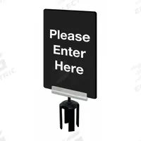 TENSABARRIER Vertical Acrylic Sign: Black, Please Enter Here (Double Sided) Message, 7 in Overall Wd (MPN SIGN-0711-250-33-V-S01 BRKT-HDSC-1P). Key specifications — Brand: TENSABARRIER; Color: Black; Includes: Sign Bracket; Message: Please Enter Here (Double Sided); For Use With: Bracket/Frame Holder; Material: Plastic.
