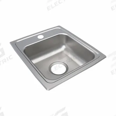 JUST MANUFACTURING Bowl Drop-In Sink: 17 1/2 in Overall Lg, 15 in Overall Wd, 5 in Bowl Dp - One-Bowl Counter-Mounted Kitchen & Bar Sinks without Faucets