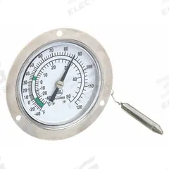 APPROVED VENDOR Analog Panel Mount Thermometer: -40°F to 120°F /-40°C to 50°C, ±2% Accuracy (MPN 1EPF1). Key specifications — attr1275163: APPROVED VENDOR; attr1275148: ±2 %.