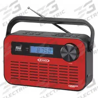JENSEN Portable Weather Radio: AM/FM/NOAA, Red, 2 5/16 in Overall Dp, 5 3/32 in Overall Ht (MPN JEP-250). Key specifications — Features: AM/FM Digital Radio; Includes: AC Adapter; Radio Bands: NOAA; Alert Style: Visual Alert; Brand: JENSEN; Includes Display: Display Included.