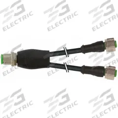 Cordset: M12 Male Straight X (2) M12 Female Straight, 4 Pins, Black, PUR, 0.3 m Cable Lg (MPN 7000-40701-6330030). Key specifications — Cable Jacket Color: Black; End 1 Gender: Male; End 1 Mounting Orientation: Straight; End 2 Gender: Female; End 2 Mounting Orientation: Straight; End 2 Connection Type: (2) M12; IP Rating: IP67; Brand: MURRELEKTRONIK.