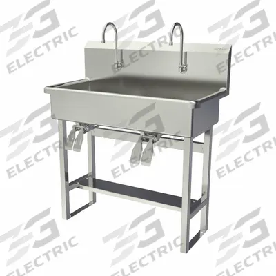 SANI-LAV Wash Station: 45 in Overall Ht, 37 in Bowl Lg, 8 in Bowl Dp, 2 gpm Flow Rate - Two-Station Freestanding Wash Stations with Faucets