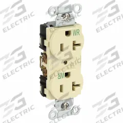 HUBBELL Receptacle: Duplex, 5-20, Ivory, 125V AC, 20 A, 2 Pole / 3 Wire (MPN BR20IWR)