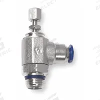 AIGNEP USA Universal Flow Control: Elbow Fitting, Knob, 3/8 in Valve Body Size, 3/8 in Tube (MPN 88958-06-06). Key specifications — attr947203: Stainless Steel; attr947205: AIGNEP USA.