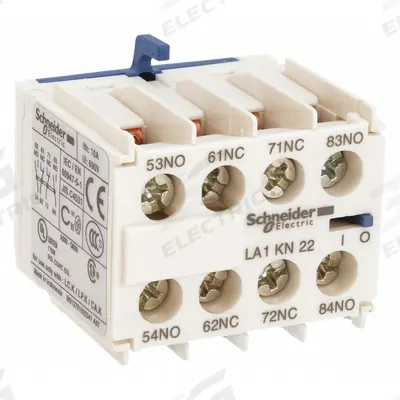 SCHNEIDER Auxiliary Contact Block: 2NO/2NC, 10 A Max Current (AC), Front Mount - Schneider Electric Auxiliary Contacts
