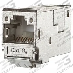METZ CONNECT Module Jack: Cat6A, Data/HDBaseT/Power, 8 Poles, Straight, Cable, Female Straight (MPN 130910-I). Key specifications — Housing Material: Zinc Die-Cast; Mounting Type: Cable; Connector Color: Metallike; Performance Category: Cat6A; Application: Data; Connection Type: Insulation Displacement; Connector Gender: Female; Connector Orientation: Straight.