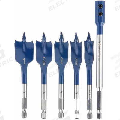 BOSCH Spade Drill Bit Set: 6 in Overall Lg, Bright (Uncoated), 1/4 in Shank Hex Size - Spade Drill Bit Sets