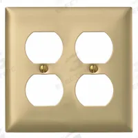 HUBBELL Wall Plate: Duplex Outlet, 2 Gang, Brass, Std Size (MPN SB82). Key specifications — Brand: HUBBELL; Material: Brass.
