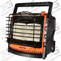 HEAT HOG Portable Gas Floor Heater: 18,000 BtuH Heating Capacity Output, 450 sq ft Heating Area (MPN HH-18SLN-A). Key specifications — Fuel Consumption: 0.84 lb/hr; Overall Dimensions - H x W x D: 14-1/4 in x 14 in x 11-1/2 in; Brand: HEAT HOG.