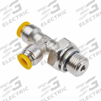 PARKER Push-Fit Tee Fitting: 6 mm OD x 6 mm OD x 1/4 in Pipe Size, Brass - Nickel-Plated Brass Tube Fittings
