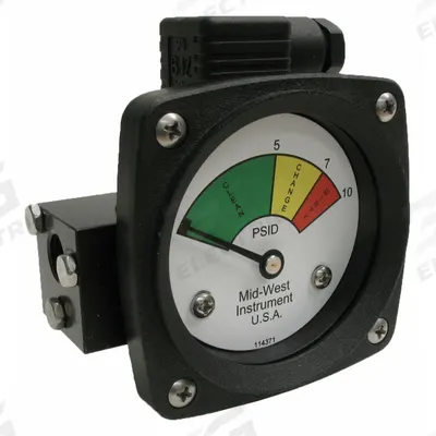 MIDWEST INSTRUMENT 3-Color Differential Pressure Indicator: 1,000 psig Max - Differential Pressure Indicators with Switch
