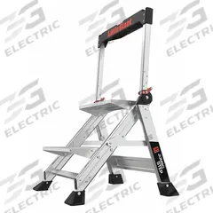 LITTLE GIANT Step Stool: 2 Steps, 2 ft Overall Ht, 375 lb Load Cap, Aluminum, 18 in Standing Ht (MPN 11902). Key specifications — Brand: LITTLE GIANT; Color: Silver; Includes: Foldable Handrails.