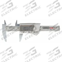 GENERAL Fractional-Display Digital Caliper: 0 in to 3 in /0 mm to 76 mm, 0.1 in (Lower Scale) (MPN 1433). Key specifications — attr1184648: +/- 0.005 in; attr1184649: 0.0005 in/0.01 mm; attr1184654: Outside; attr1184692: GENERAL.