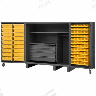 DURHAM MFG Bin Cabinet: 60 in x 36 in 78 in, 2 Shelves, 78 Bins, Yellow, 4 Drawers - Standard Bin Cabinets with Shelves & Drawers