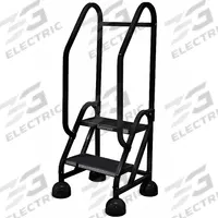 COTTERMAN Rolling Ladder: 1.5 ft Platform Ht, Partially Assembled, Steel, Wt-Actuated Auto-Lock (MPN ST-201 A2 C7 P5). Key specifications — Includes Handrails: Handrails Included; Material: Steel; Brand: COTTERMAN; Color: Black.