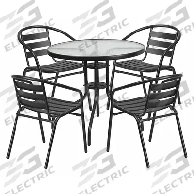 FLASH FURNITURE Round Patio Table Set: Clear, Metal Chair Back, 31 1/2 in Table Dia, Glass - Round Patio Table Sets