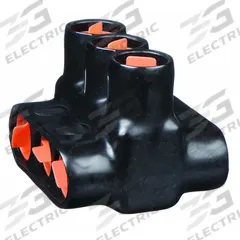 BLACKBURN Multitap Connector: 3 Port, Double-Sided Entry, 10 AWG – 350 kcmil Wire Size, Black (MPN AMTD350103). Key specifications — Body Material: Aluminum; Brand: BLACKBURN.
