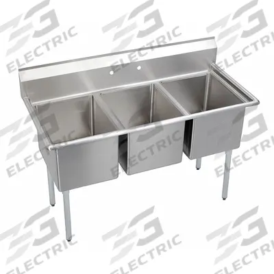ELKAY Kitchen Sink: 3 Bowls, 43 3/4 in Overall Ht, 57 in Overall Lg - Three-Bowl Freestanding Kitchen & Bar Sinks without Faucets