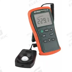 EXTECH Light Meter: Built-In Stand/Protective Cover/Protective Rubber Holster/Remote Sensor, LCD (MPN EA30-NIST). Key specifications — Brand: EXTECH; Light Level Accuracy: ±3%; Digital Display Screen Type: LCD; Includes: Protective Cover; Certificate of Calibration: Included.