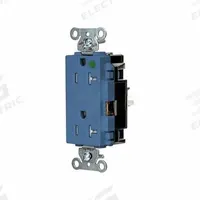 HUBBELL Receptacle: Hospital Grade, Decorator Duplex, 5-20R, Blue, 125V AC, 20 A, 2 Pole / 3 Wire (MPN HBL2182STBLTR)