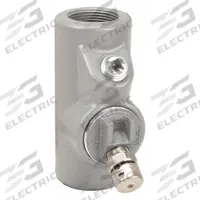 Sealing Fitting - Vertical: Aluminum, 1 in Trade Size, Female, 5 1/16 in Overall Lg (MPN EYDEF100AL). Key specifications — Brand: APPLETON ELECTRIC; Finish: Powder Coated; Connection Type: Threaded; Thread Gender: Female; Ends - Hazardous Fittings: 1 in FNPT x 1 in MNPT; Material: Aluminum; Hazardous Location Rating: Class III; Thread Type: NPT.