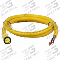 Cordset: 1"-16 Female Straight x Bare Wire, 8 Pins, Yellow, PVC, 6 ft Cable Lg, 7 A Max Current (A) (MPN 208000A01F060). Key specifications — Cable Jacket Color: Yellow; IP Rating: IP67; Wire Size: 16 AWG; Brand: BRAD HARRISON.