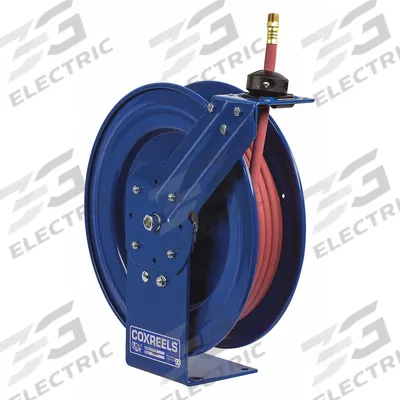 COXREELS Spring Return Hose Reel: 50 ft (3/8 in I.D.), 3/8 in MNPT, 300 psi Max Op Pressure - Standard Air or Water Spring-Return Hose Reels