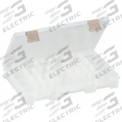 PLANO MOLDING Compartment Box: 11 in x 7 1/4 in x 1 3/4 in, Clear, 24 Compartments, 20 Adj Dividers (MPN 2362001). Key specifications — ESD Conductive: Not Electrostatic Discharge Conductive; Color: Clear; Brand: PLANO MOLDING; Material: Plastic.