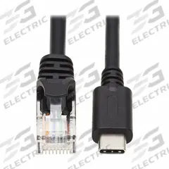 EATON TRIPP LITE Rollover Console Cable: 6 ft Overall Lg, RJ45 Male, USB C Male, Shielded, Black (MPN U209-006-RJ45XC). Key specifications — Jacket Color: Black; Jacket Material: PVC; Shielded: Shielded; Brand: EATON TRIPP LITE; Compatible Product Type: Laptop.