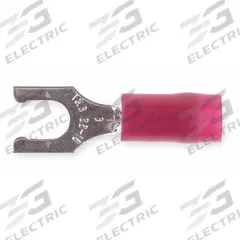 STA-KON Fork Terminals: Red, Nylon, #8 Stud Size, 22 AWG – 16 AWG Wire Range, Locking Fork, 600 V (MPN RA18-8FL). Key specifications — Barrel Style: Insulation Grip; Manufacturer Part Number: RA18-8FL; Brand: STA-KON; Series: RA2243.