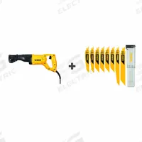 DEWALT Reciprocating Saw Kit: 10 A Current, 1 1/8 in Stroke Lg, Straight, Shoe Not Adj, 7 lb Tool Wt (MPN DWE304/DWAR8SETCS). Key specifications — attr1170485: DEWALT; attr1170490: Shoe Not Adjustable; attr1170491: Full-Size.