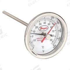 DWYER Min/Max Dial Thermometer: 0°F to 200°F to -17.8°C to 93.3°C, +/- 2% Accuracy, 3 in Dial Dia (MPN BTM31210D). Key specifications — Brand: DWYER; Accuracy: +/- 2%.