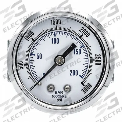 PIC GAUGES Industrial Pressure Gauge: 0 psi to 3,000 psi, 2 in Dial, 1/4 in NPT Male - U-Clamp Panel-Mount with Copper Wetted Parts