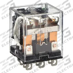 OMRON General Purpose Relay: Socket Mounted, 10 A Current Rating, 24V DC, 3PDT, 11 Pins/Terminals (MPN LY3N-DC24). Key specifications — Brand: OMRON; Base Type: Square; Mounting Style: Plug-In; Pin Shape: Flat; Electrical Connection: Quick-Connect; Manufacturer Part Number: LY3N-DC24; Operating Current: 5 A at 24V DC (Inductive Load); Series: LY Series.