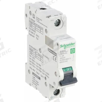 SCHNEIDER Supplementary Protector: 2 A Amps, 250V DC, 5kA at 250V DC, Screw Clamp - DC-Only Rated, 1-Pole UL1077 DIN Rail-Mount Supplementary Protectors