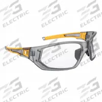 DEWALT Safety Glasses: Clear Lens, Full-Frame, Gray/Yellow Frame, Miter(TM) Series (MPN DPG112-1D). Key specifications — Brand: DEWALT; Frame Color: Gray/Yellow; Lens Color: Clear.