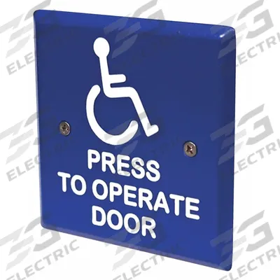 MS SEDCO Switch Plate Cover: 4 in Ht, 4 in Wd, Blue, Blue – Stainless Steel - Push-to-Exit Buttons