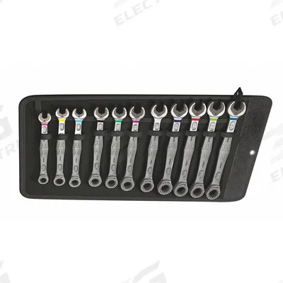 WERA Combination Wrench Set: Alloy Steel, Nickel Chrome, 11 Tools - Metric 12-Point Ratcheting Combination Wrench Sets