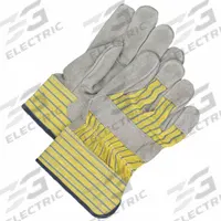 BDG Leather Gloves: Universal, Double Palm, Cowhide, Premium, Glove, Full Finger, Safety Cuff, 1 PR (MPN 30-1-105). Key specifications — Size- Alpha: Universal; Brand: BDG; Glove Back Color: Blue/Yellow; Glove Back Material: Cotton; Glove Liner Material: Fleece; Oil Resistant: No; Reflective Backing: No; Includes Double Palm: Yes.