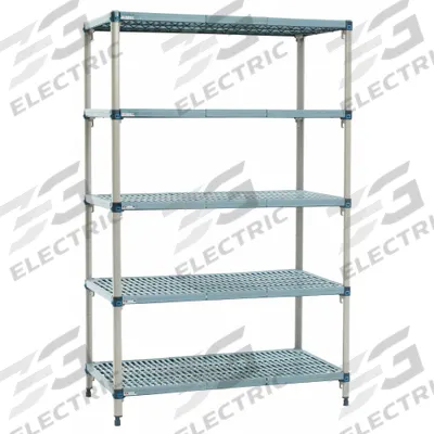 METRO Shelf Plastic Industrial Shelving (5): 18 in x 72 in, 74 in Overall Ht - Quick-Adjust Antimicrobial Stationary Plastic Shelving