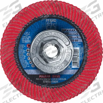 PFERD Flap Disc: Radial, 4-1/2" x 5/8"-11, Ceramic, 60 Grit, Fiberglass Bk - Cool-Cutting Flap Discs for Carbon & Stainless Steel